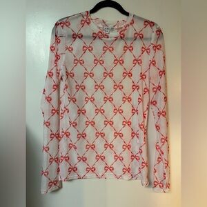 Blakeley Red Bow Long Sleeve Mesh Top